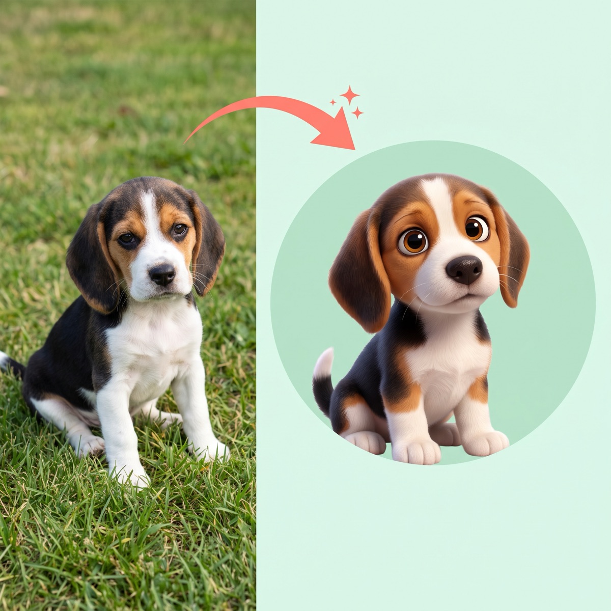 Foto de un cachorro de beagle convertida en avatar animado
