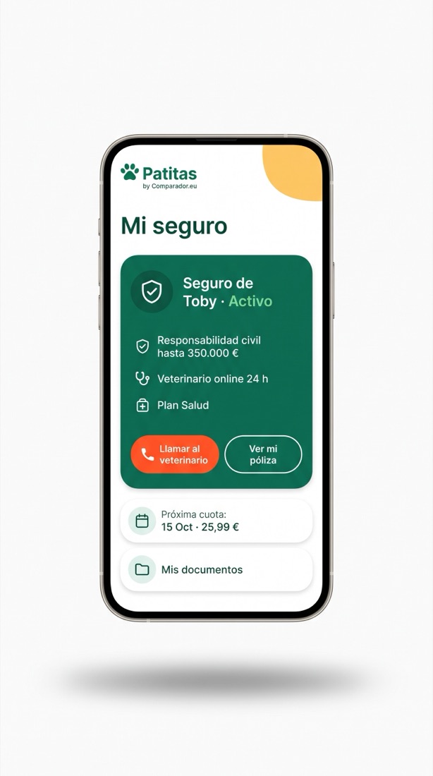 Pantalla Mi seguro de la app Patitas
